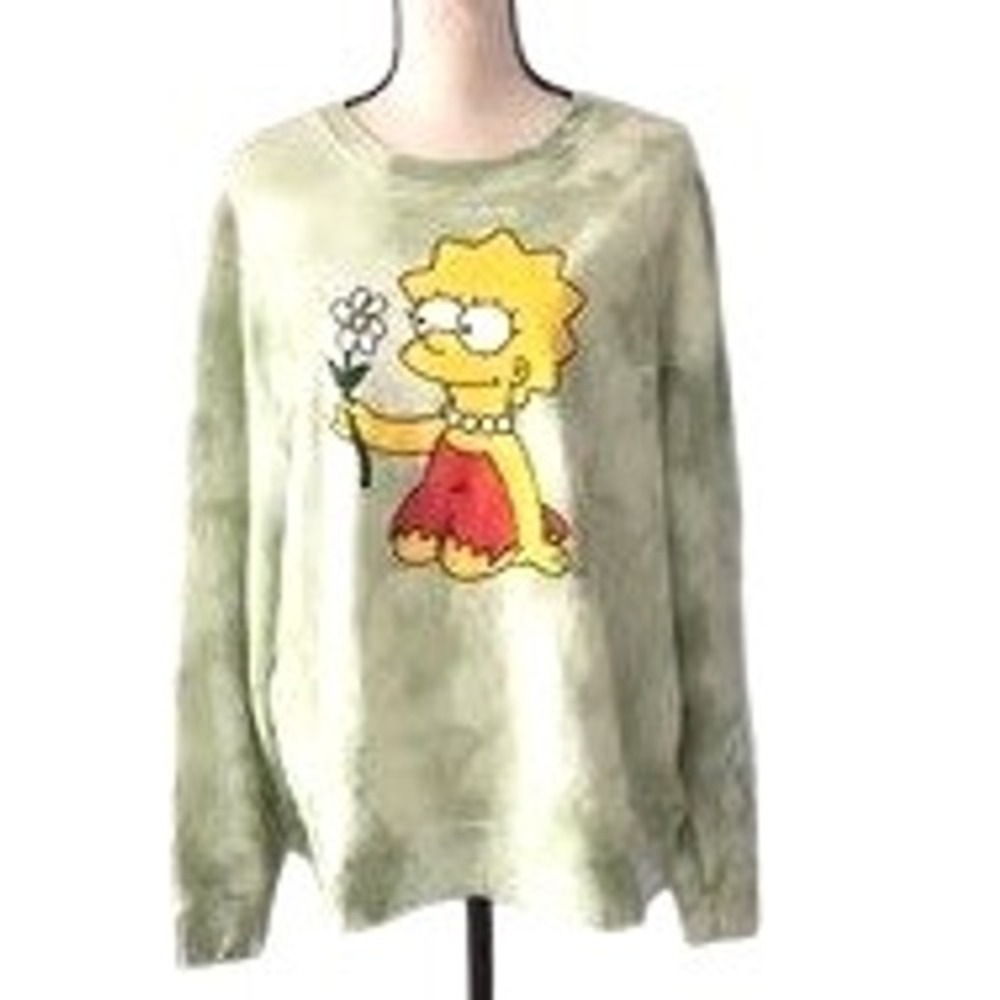 Simpsons Green Lisa Simpson Flower Crew Neck Sweatshirt Size Medium